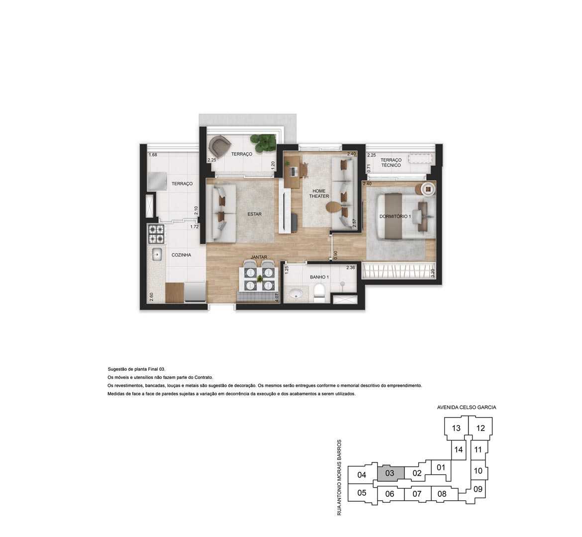 Planta - Apartamento à venda, no UNIVERSO ÓRBITA TATUAPÉ, Tatuapé, com 2 quartos, 52m² - Primo Corretor de Imóveis